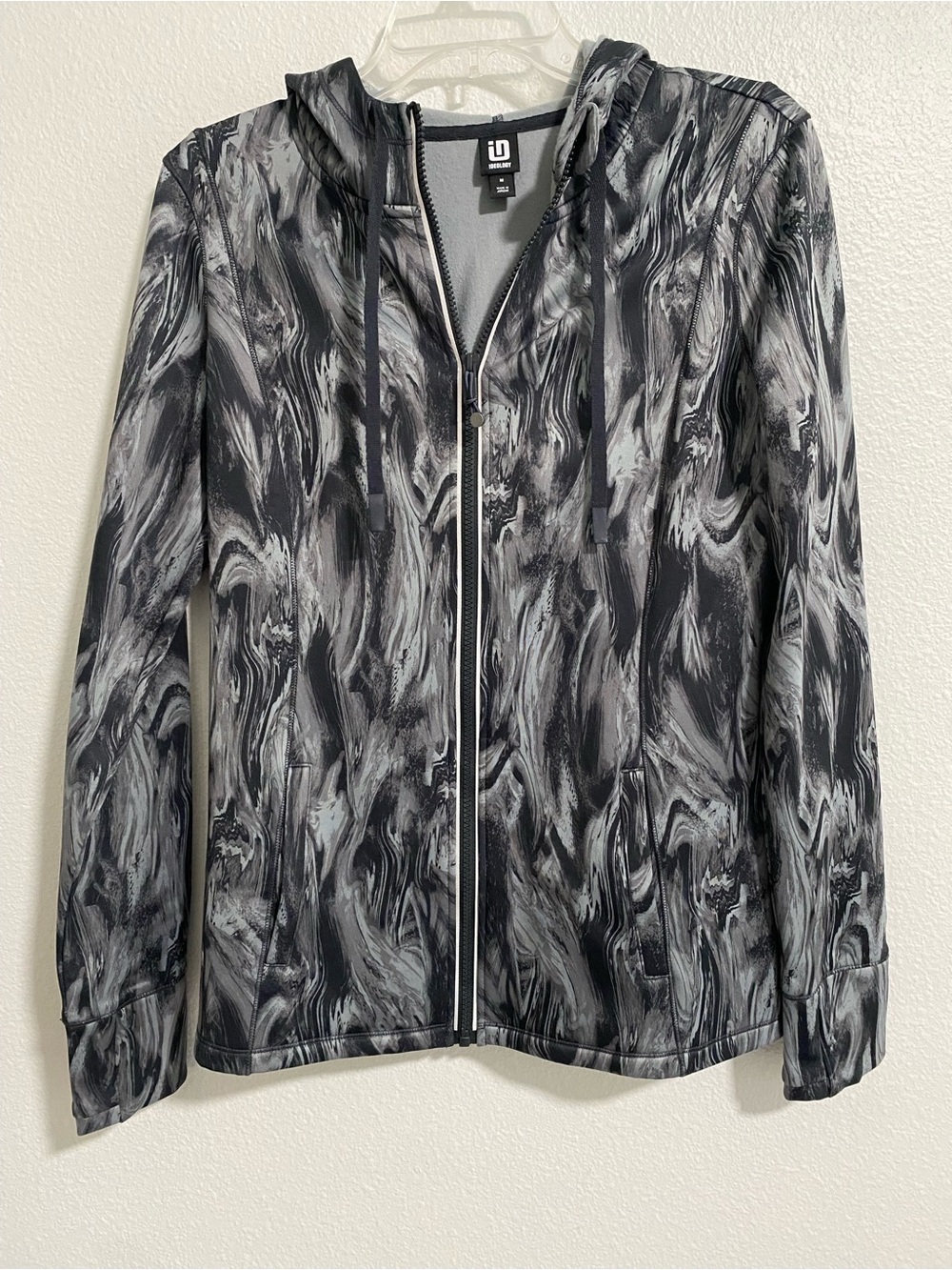 Ideology Women’s Full Zip Hooded Fleece Lined Jacket Black & White sz Med NWOT